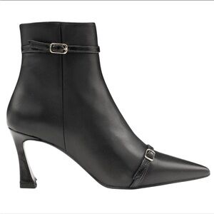 Pointed kitten heel bootie with buckle